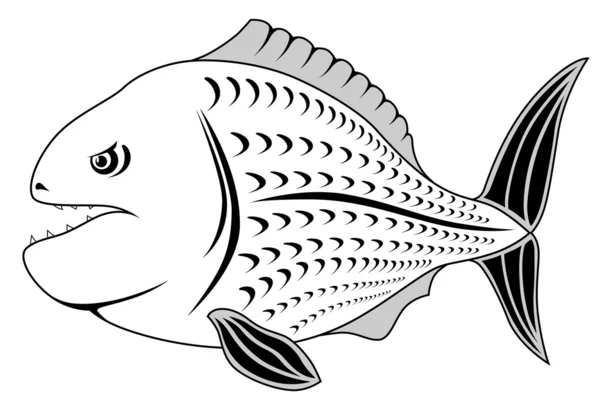 Piranha abstrata na forma de uma tatuagem — Vetor de Stock