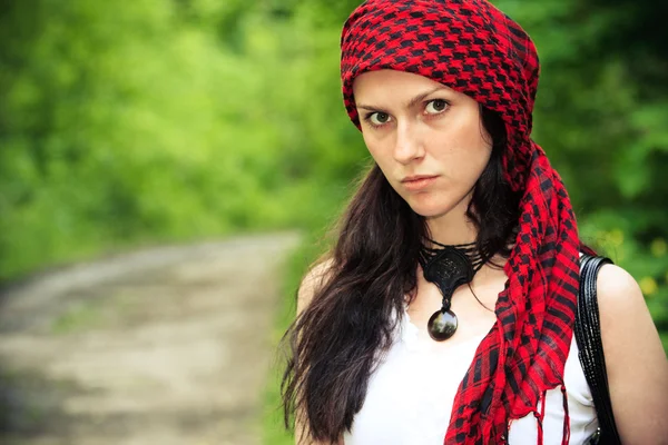 Girl in a red kerchief — Stock Photo, Image