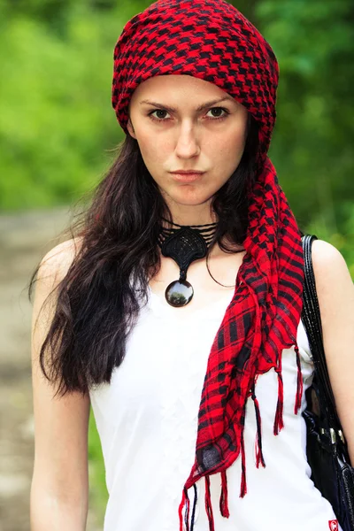 Girl in a red kerchief — Stock Photo, Image