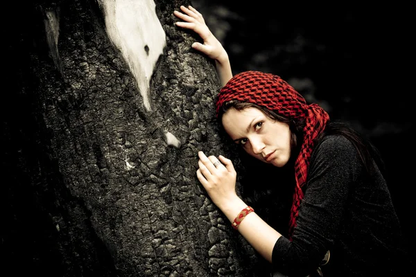 Girl in red scarf — Stock Photo, Image