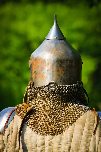Man in knight's helmet — Stock Photo, Image