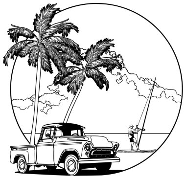 Hawaiian vignette bw clipart