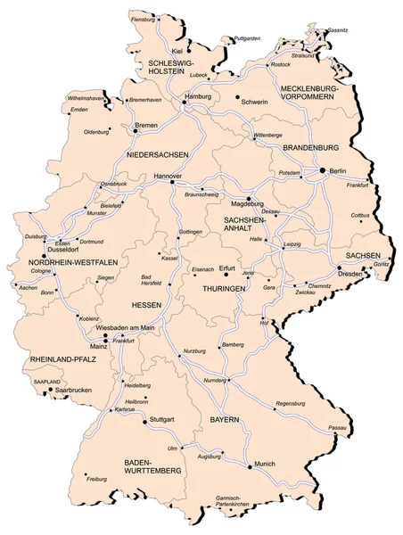 Niemcy mapa kolejowa — Wektor stockowy