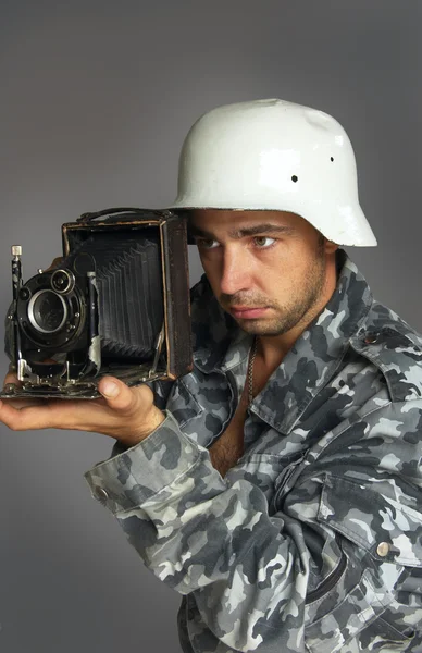 stock image The military photographer