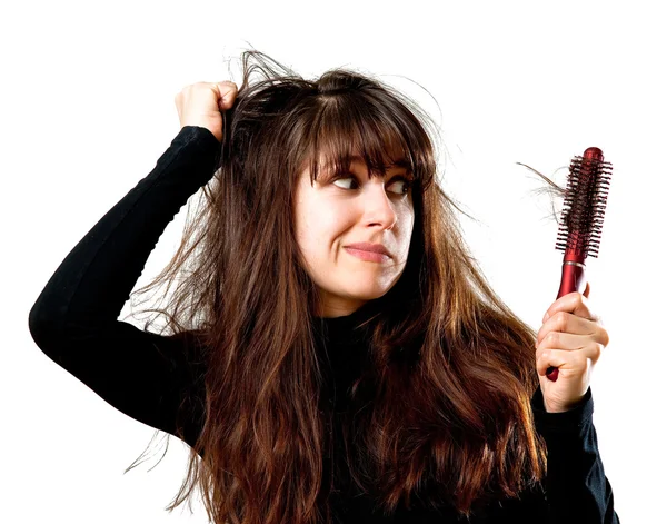 Žena má špatný den na vlasy — Stock fotografie