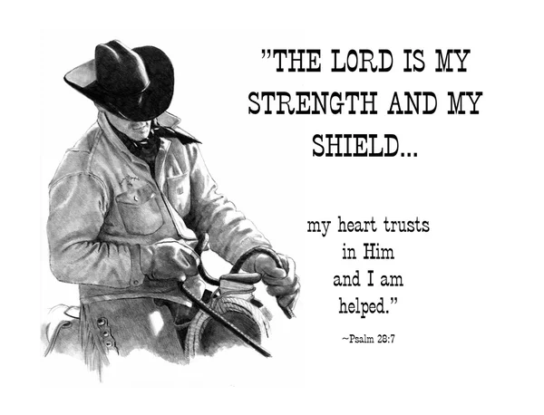 Disegno a matita: Cowboy con versetto biblico — Foto Stock