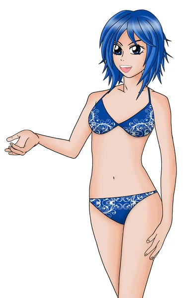 Ilustração de uma jovem com b azul — Fotografia de Stock