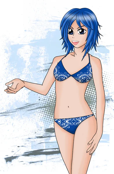 Ilustração de uma jovem com b azul — Fotografia de Stock