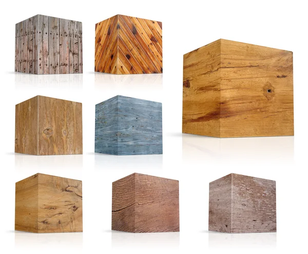 Cubes in different types of wood — Stock Photo, Image