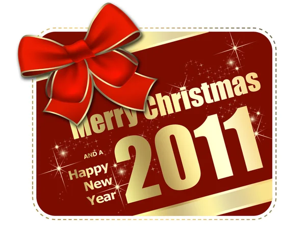 Cartão de felicitações de Natal, com um arco vermelho — Fotografia de Stock