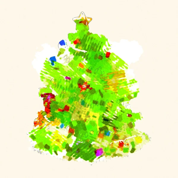 Ilustração da árvore de Natal decorativa isolada — Fotografia de Stock