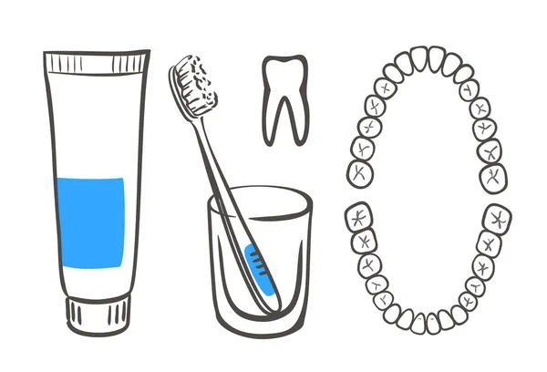 歯磨き、ブラシと歯 — ストックベクタ