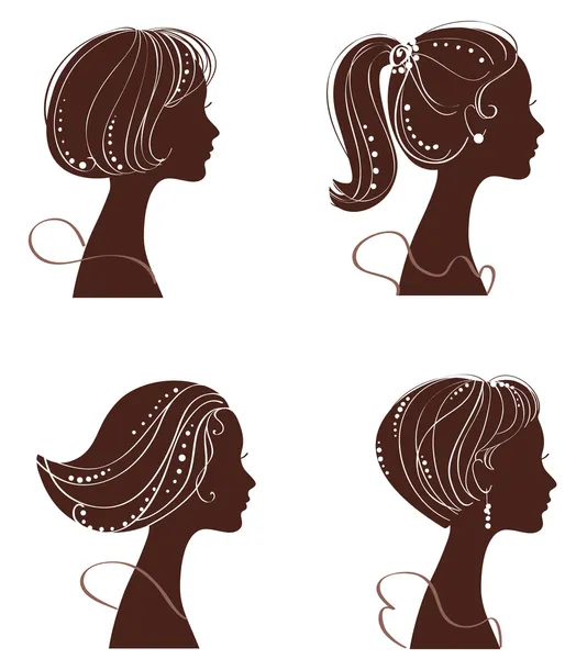 Beautiful women and girl silhouettes — Stock Vector