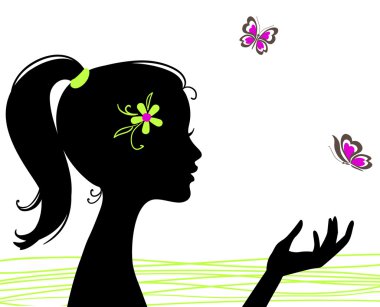 Beautiful girl silhouette with butterfly clipart