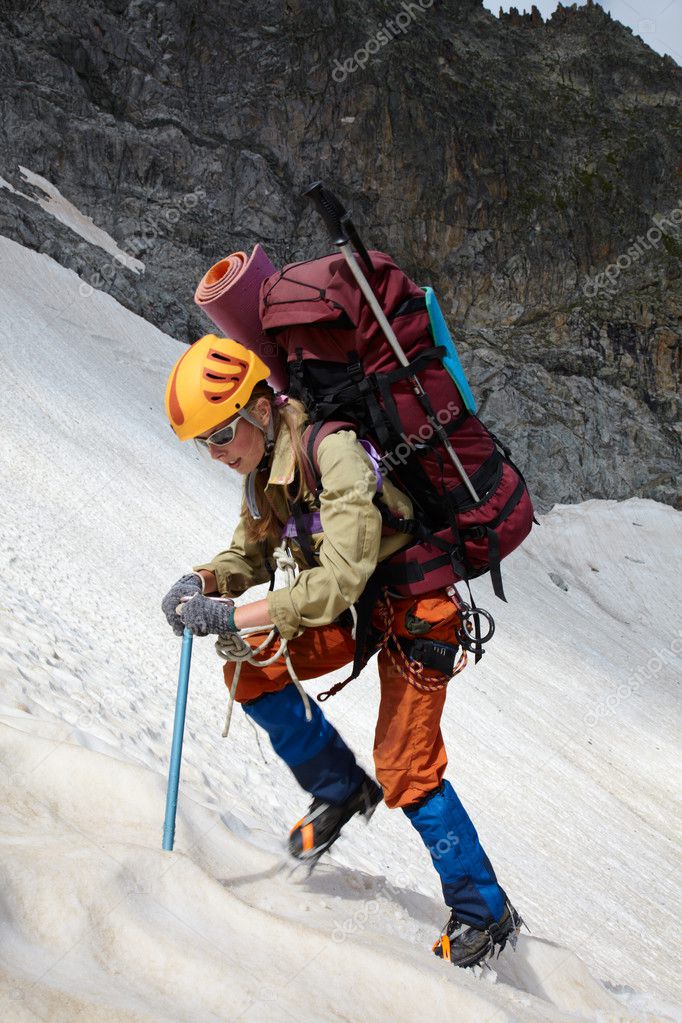 Hicker with backpack and ice-axe