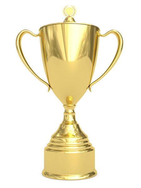 Golden trophy cup on white