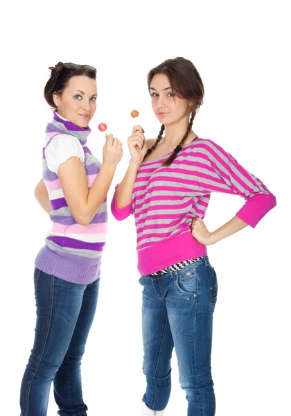 Attractive girls in jeans — Stock Photo, Image