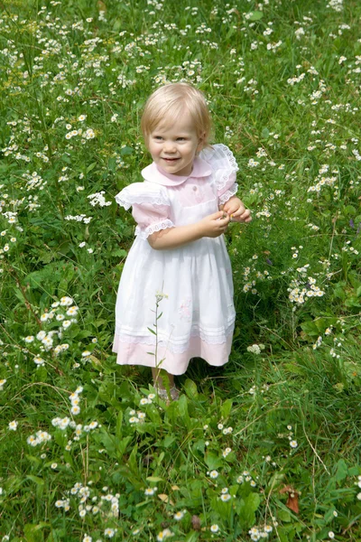 Joven hermosa niña se acuesta en una hierba — Foto de Stock