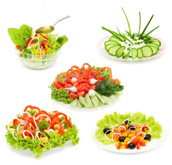 Colagem de saladas diferentes — Fotografia de Stock
