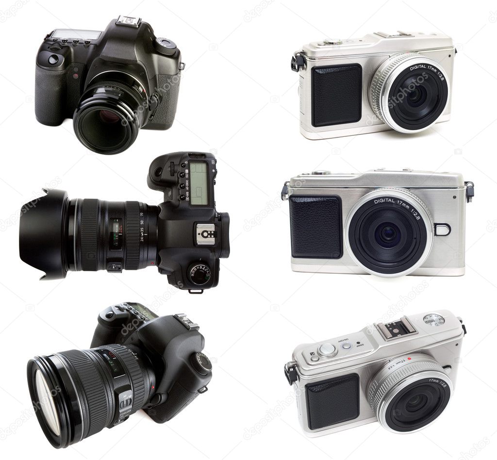 Dslr photocamera and compact digital camera isolated on white