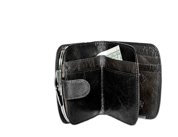 白い背景で隔離の茶色の女性の財布の中のドル — ストック写真