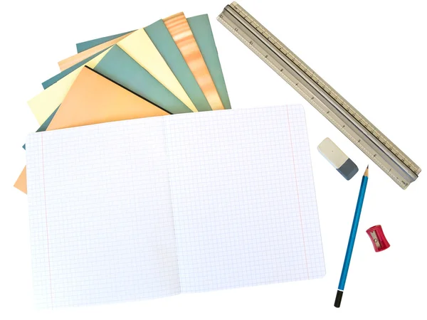 Cadernos, lápis, borracha — Fotografia de Stock