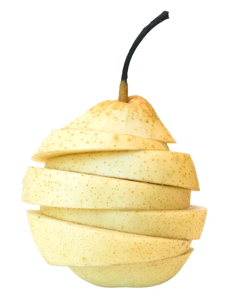 Isolated yellow pear cutting to slices — Stock Photo, Image