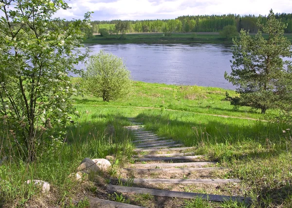 Escaleras de madera al río —  Fotos de Stock