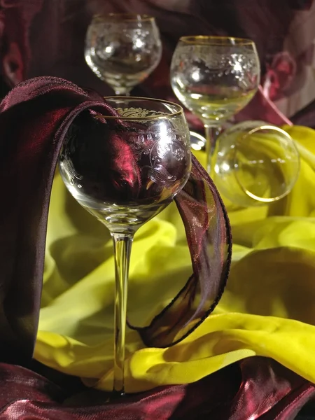Gafas de vino y tejidos — Foto de Stock