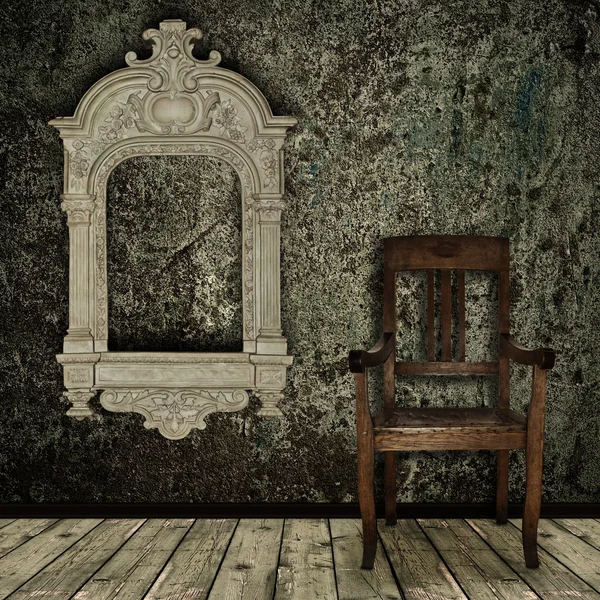 Grunge interior with chair and vintage frame — Stock Photo, Image