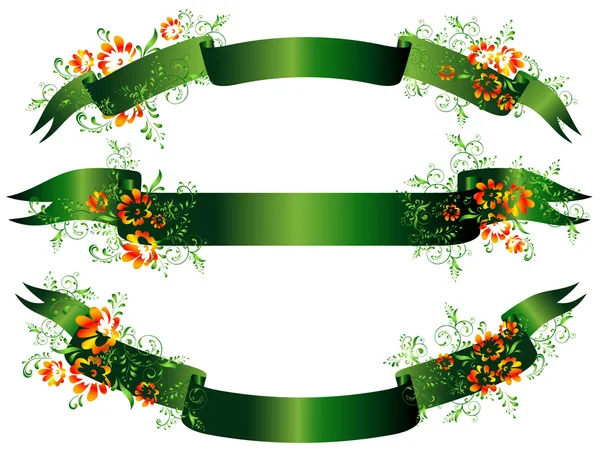Bandeiras verdes florais — Vetor de Stock