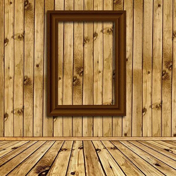 Holzinterieur mit leeren Rahmen — Stockfoto