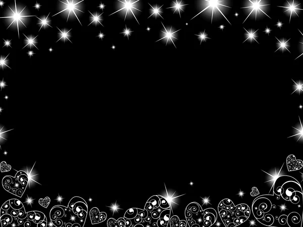 Abstrakter Hintergrund in Schwarz mit Herzen und Sternen — Stockvektor