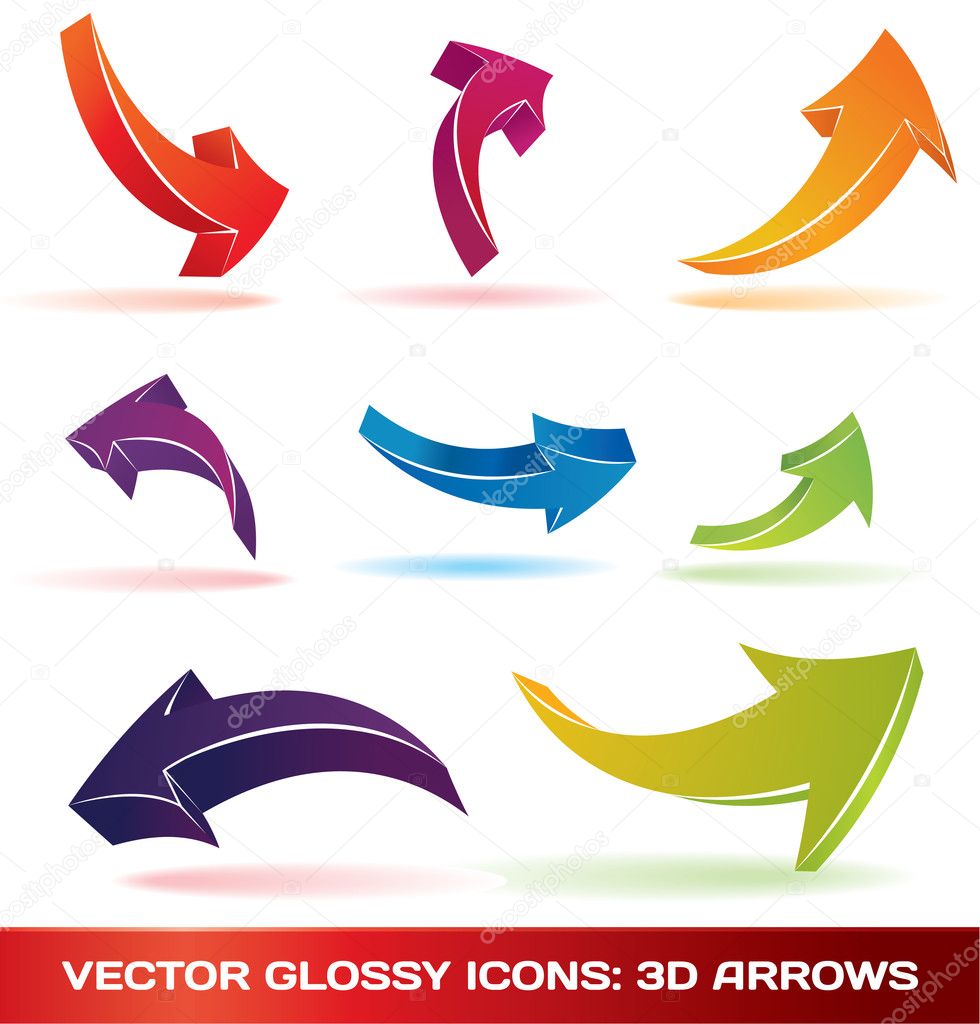 Colorful 3d vector arrows set