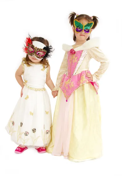 Two girls in costumes — Stock Photo, Image