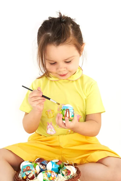 Dziewczynka gospodarstwa kolorowe pisanki — Zdjęcie stockowe