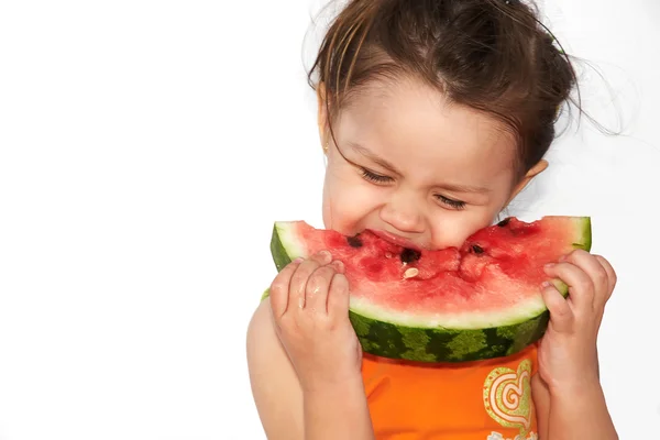 Nuttet pige spiser vandmelon - Stock-foto