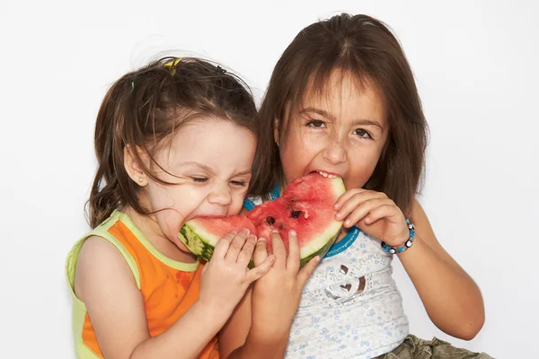 Girls eats watermelon — Stock Photo, Image
