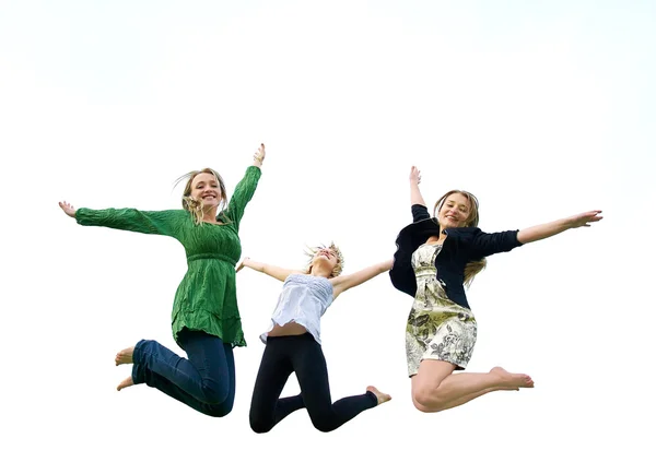 Girls jumping in the air — Stock Photo, Image