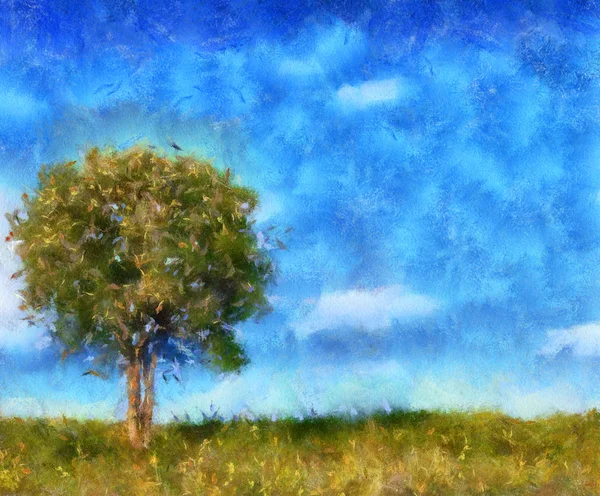 Illustraction, yalnız ağaç — Stok fotoğraf