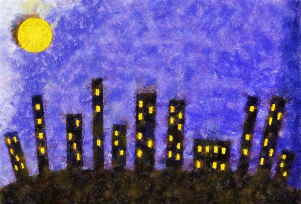 Ilustracja, Miasto nocy — Zdjęcie stockowe
