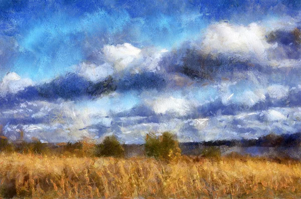 Пейзаж с небом и травой — стоковое фото