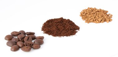 Three types of coffee: beans, ground and instant clipart