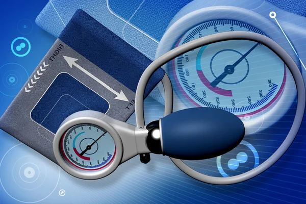 Digital illustration of Sphygmomanometer in colour background — Stock Photo, Image