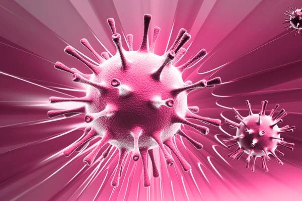 3D візуалізація вірусу грипу на кольоровому фоні — стокове фото