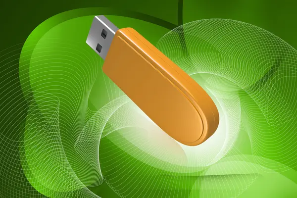 Digital illustration of USB flash drive in color background — Stock Photo, Image