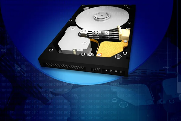 Digital illustration of hard disk in digital colour background — Stock Photo, Image