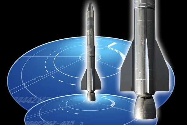 Digital illustration of rocket in digital colour background — Stock Photo, Image