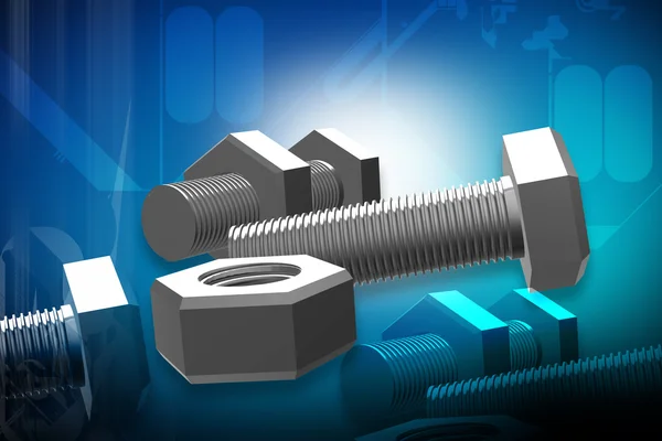 3d rendering of nut and bolt in digital color background — Stock Photo, Image