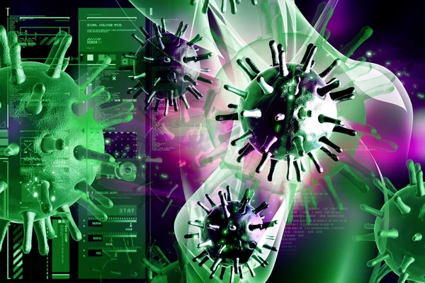 Cyfrowy ilustracja 3d wirusa influenzy w kolor tła — Zdjęcie stockowe